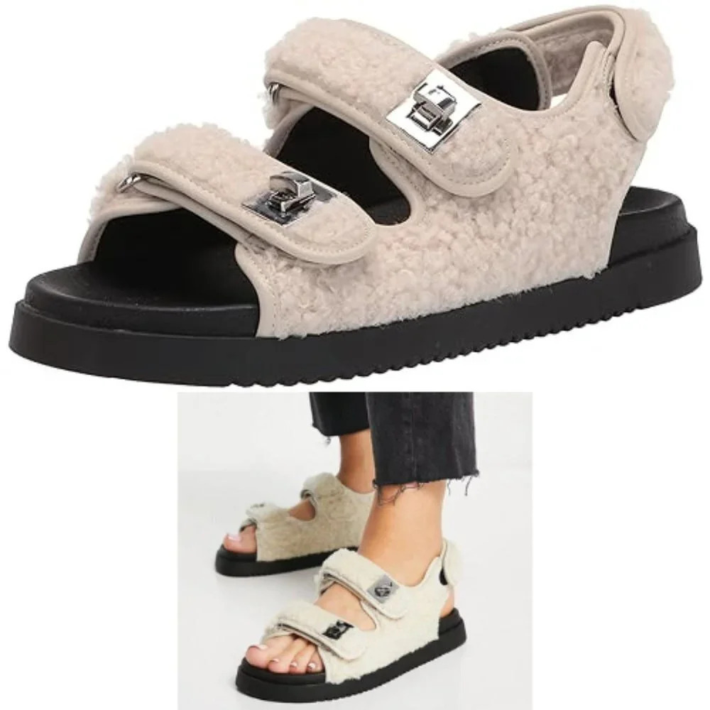 Steve Madden Sherpa Fleece Margie Buckle Sandals